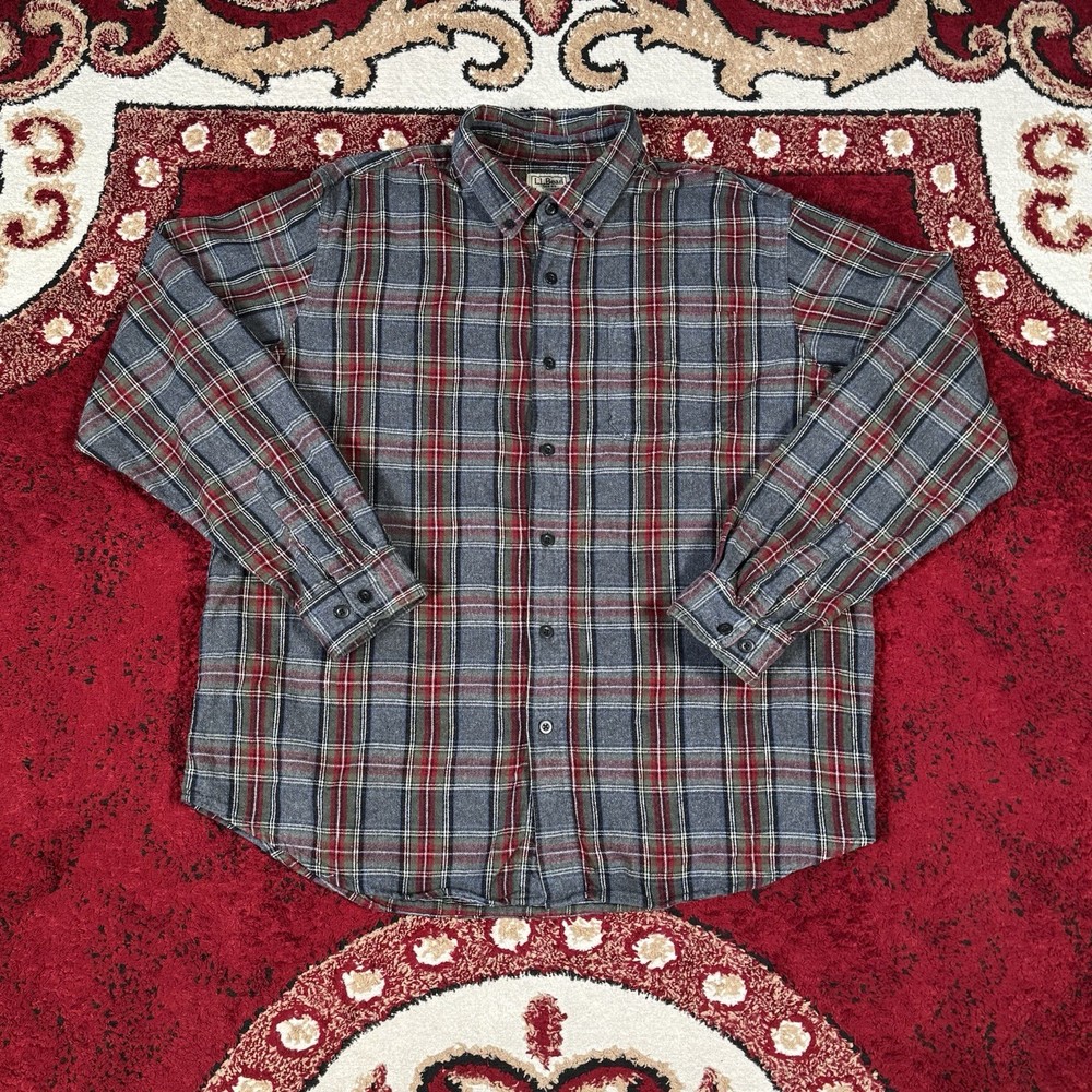 Vintage LL Bean Chamois Flannel Button Up Long Sleeve Shirt Size L