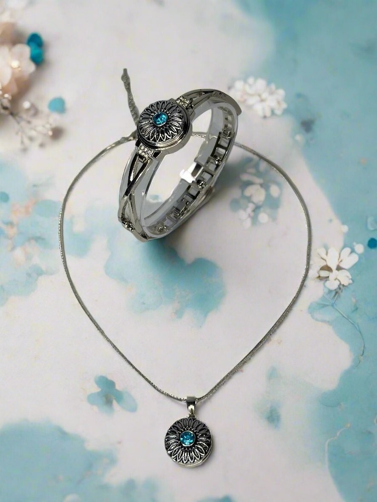 Blue Blossom Snap Button Necklace & Bracelet Set