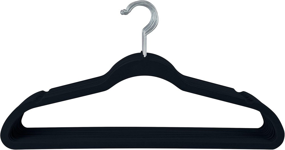 10 Ultra-Slim Velvet Huggable Hangers - Space-Saving Black Set