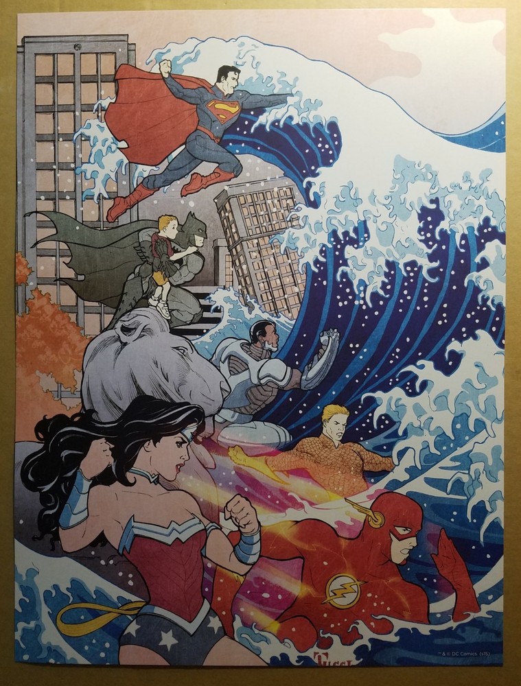 Superman Batman Cyborg Aquaman Flash Wonder Woman DC Comic Poster by Billy Tucci