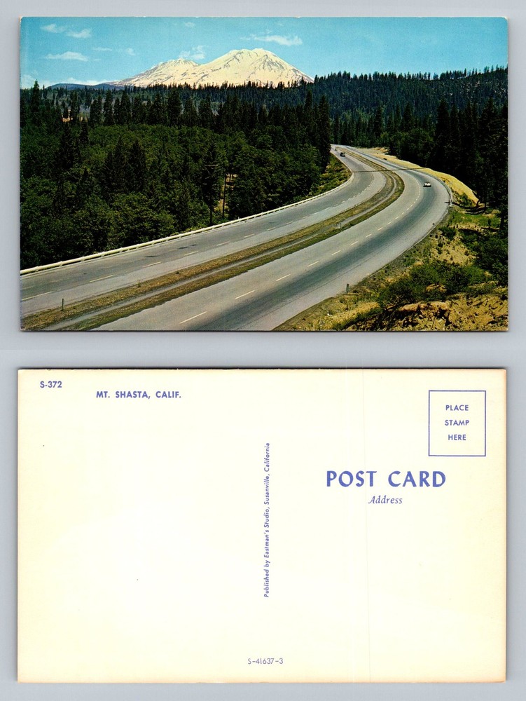 Mount Shasta, CA-California, Snow Covered Peak Forest Highway Vintage Postcard