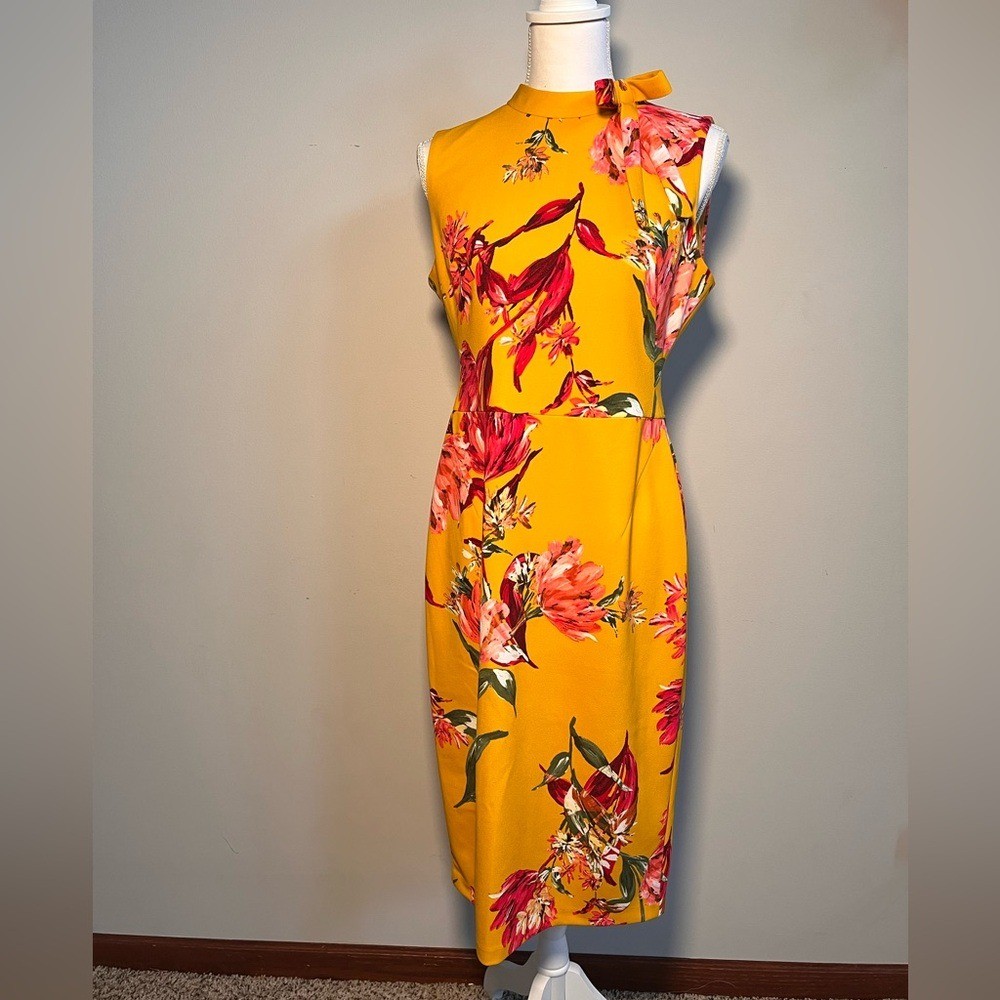 Maggy London Yellow and Red Floral Midi Dress size 8
