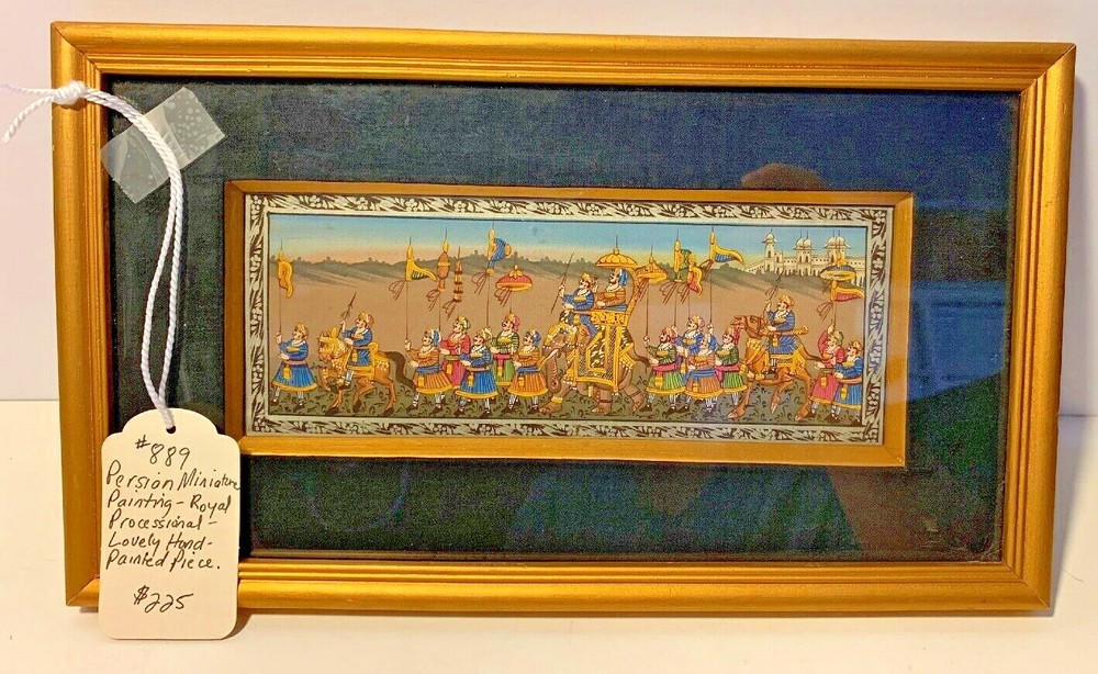 Vintage Hand-Painted Persian Miniature Royal Procession Art