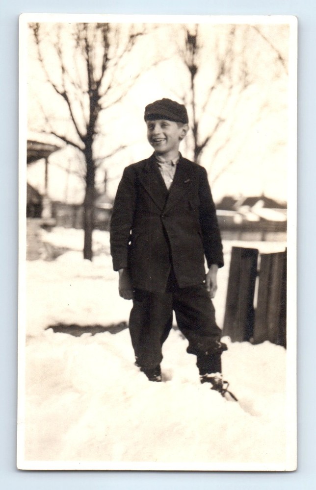 Old Vintage Photo TEEN BOY IN SNOW WINTER SCENE ANTIQUE SNAPSHOT PHOTOGRAPH