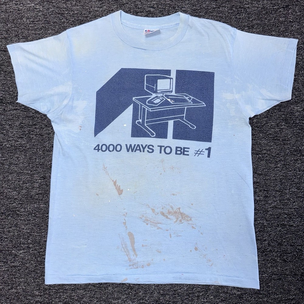 Vintage 80s Applicon Computer Technology Faded Thrashed T-Shirt Mens - Size L