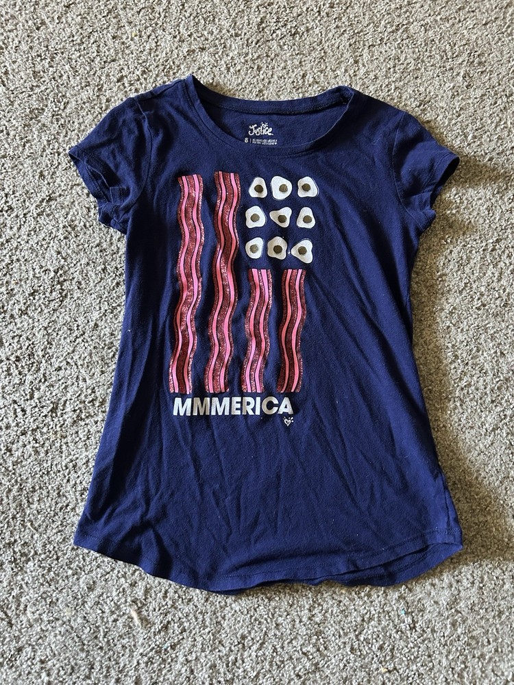 Short Sleeve Fourth Of July/American Flag T-Shirt By Justice Size S For Girls