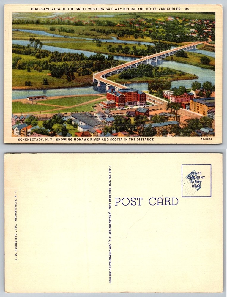 Schenectady NY Bird's Eye View Great Western Gateway Bridge Mohawk River