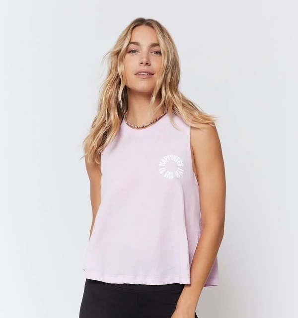 SPIRITUAL GANGSTER Happiness Is The Way Crop Tank Top Sz M Pink Cotton Blend