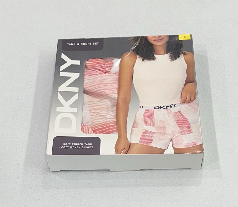 DKNY Women's Soft Ribbed Tank & Cozy Woven Short Set, PRLPLAIDPK, Size S