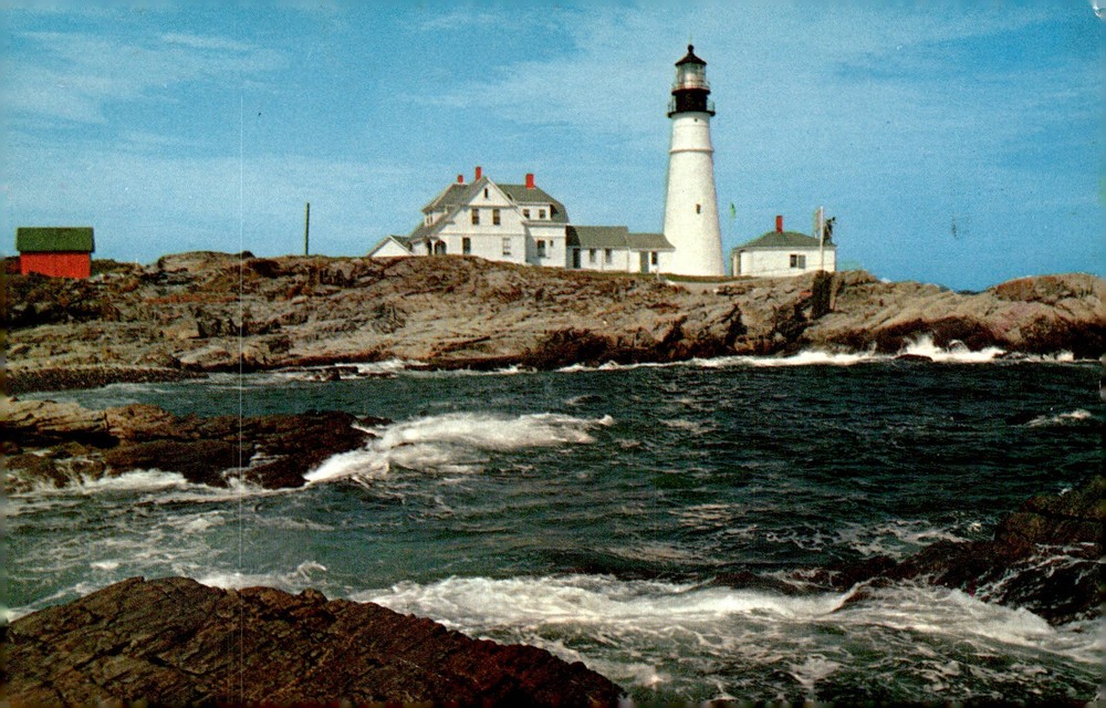 1960s Portland Head Light Cape Elizabeth Maine Lusterchrome Vintage Postcard