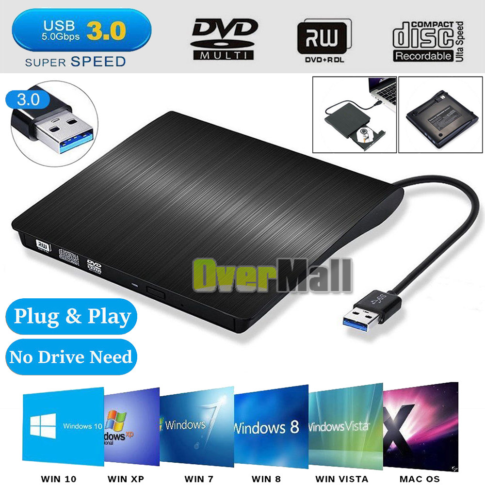 USB 3.0 External CD/DVD Burner Drive for Mac & PC Laptop
