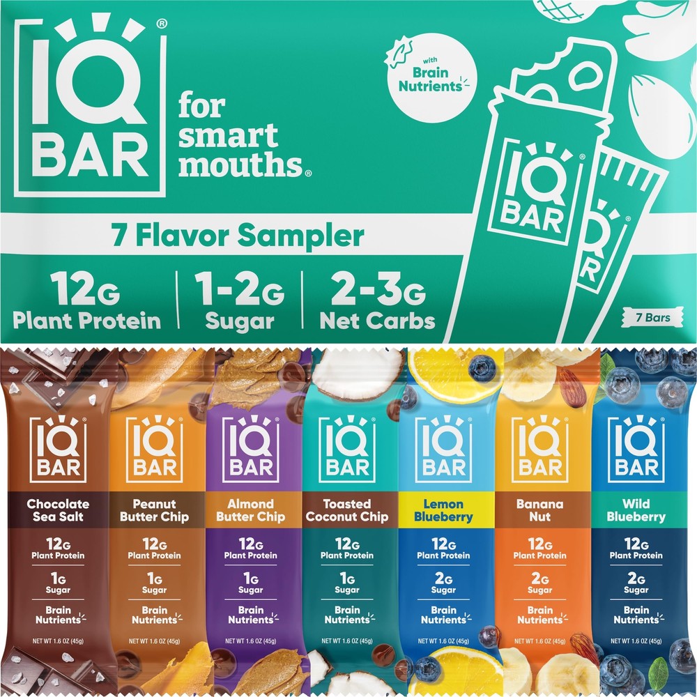 Brain and Body Plant Protein Bars - 7 Bar Sampler Pack - Low Carb High Fiber ...