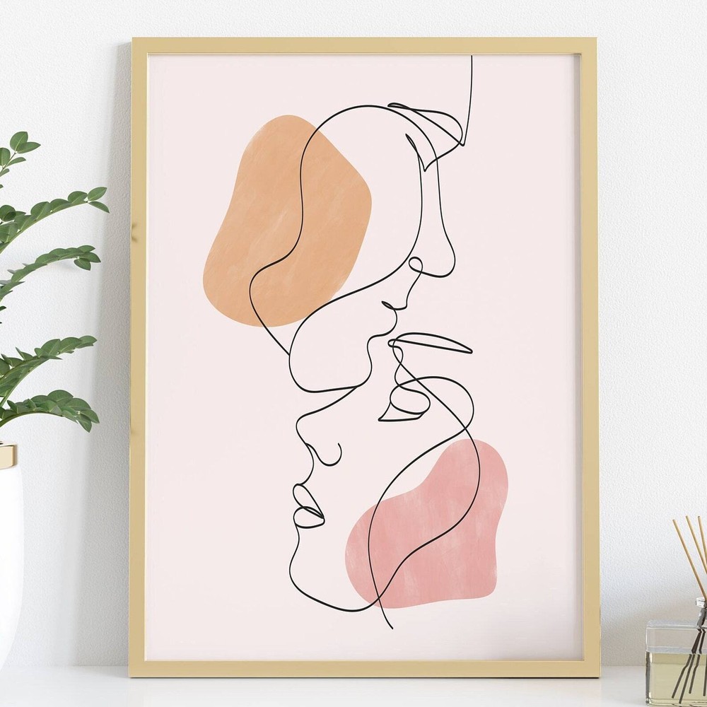 Romantic Couple Line Art Face Sketch Abstract Love Valentines Gift