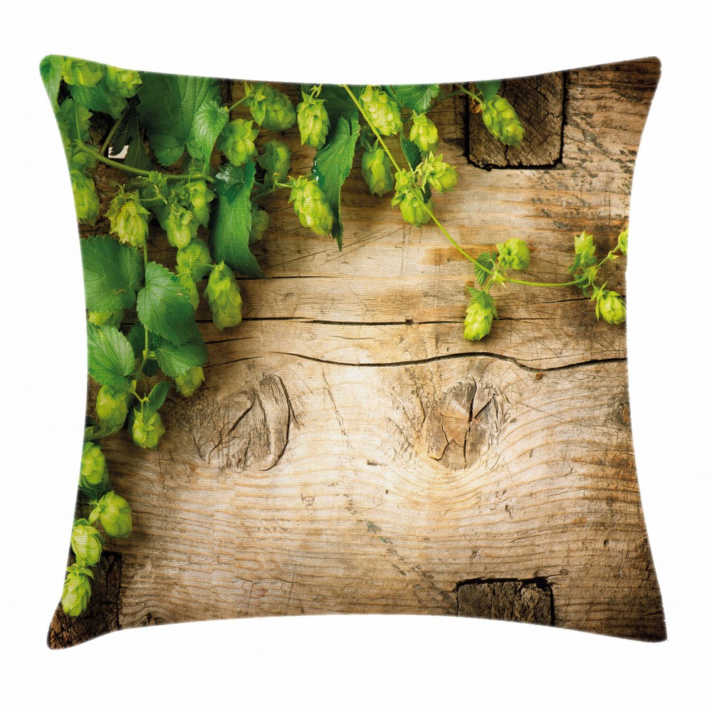 Hop Twigs on Wood Square Plant Throw Pillow Cover 24 Inch Cushion Case