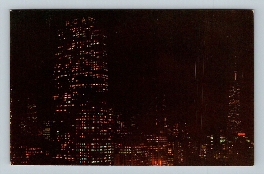 RCA Building, Rockefeller Center, Night City View Vintage New York City Postcard