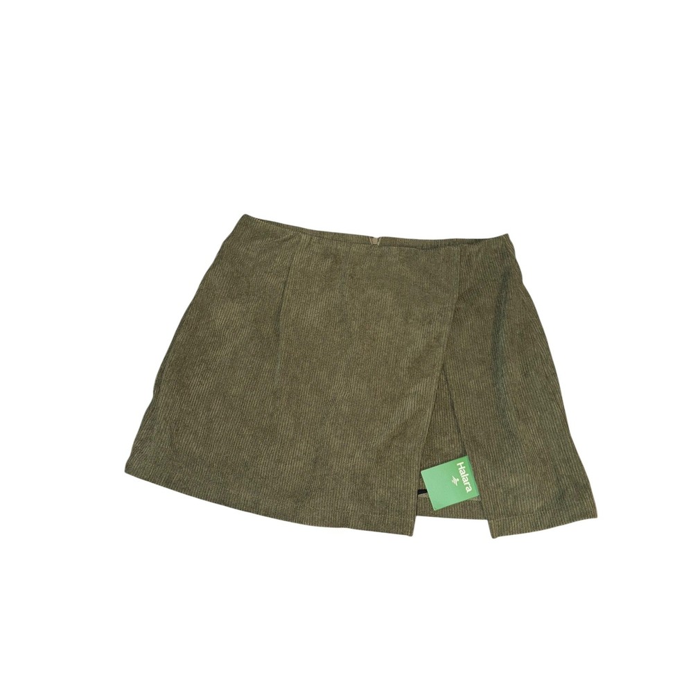 Halara Skort Women Large Olive Green Corduroy Split Hem Mini 2-in-1 Skirt  NWT
