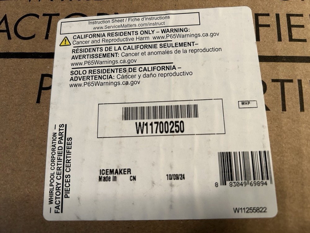 Whirlpool OEM Refrigerator Ice Maker W11700250 Replacement Part