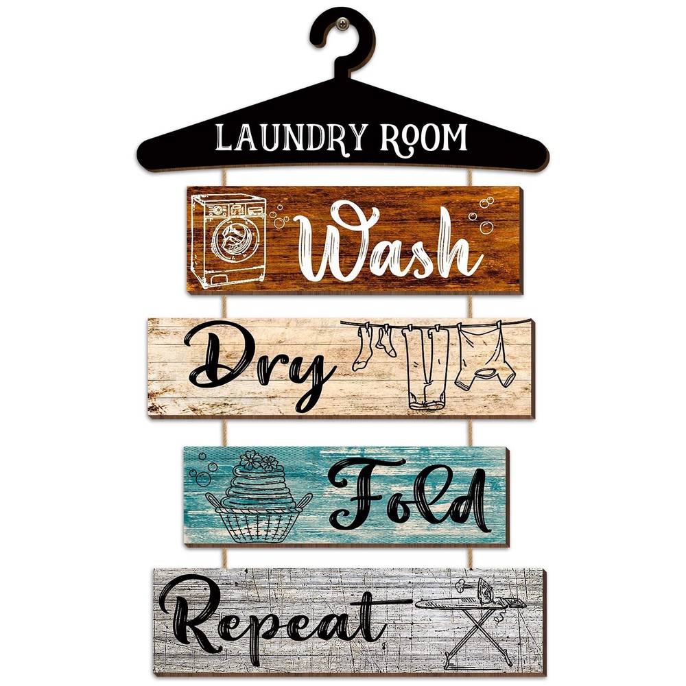 5 Pieces Laundry Room Wall Sign Rustic Laundry Room Rules Hanging Sign Wooden...
