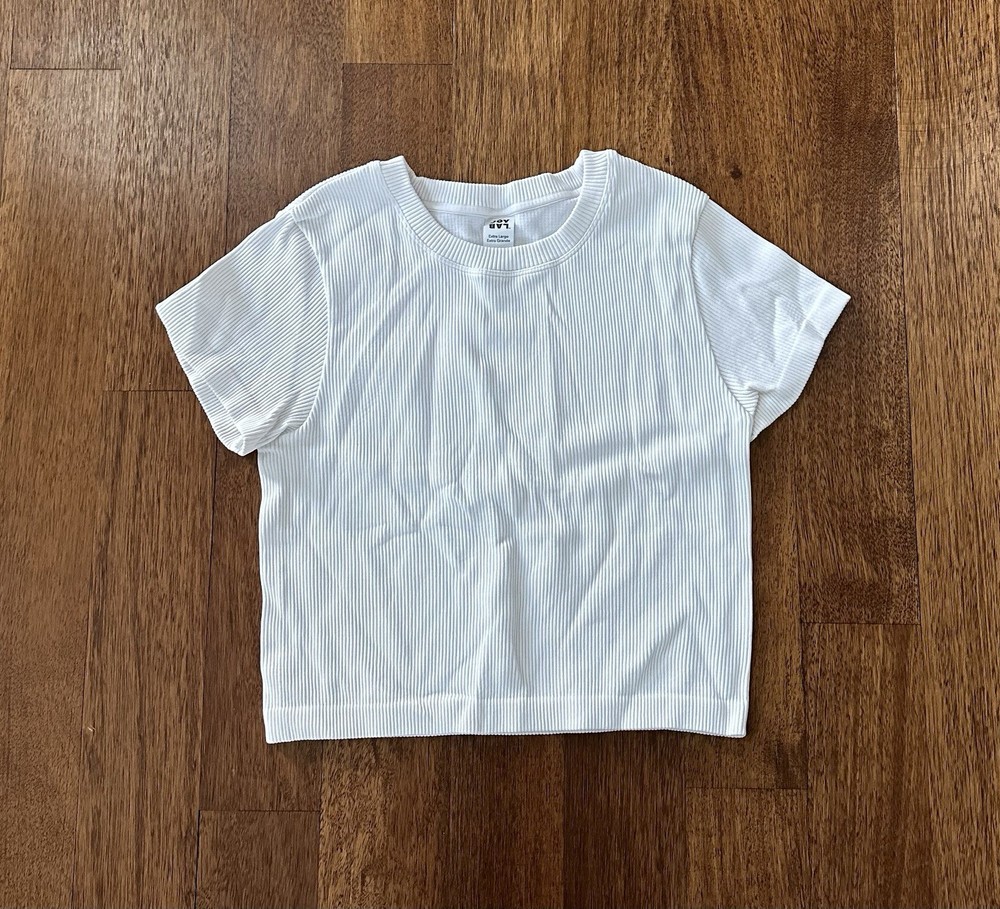 JoyLab Ribbed White Crop Top Tee XL Women’s Stretch Short Sleeve Nylon Spandex