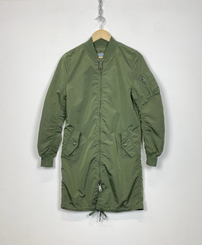 Alpha Industries Long Bomber Ma-1 Jacket Women’s Size XS Khaki Green Full Zip