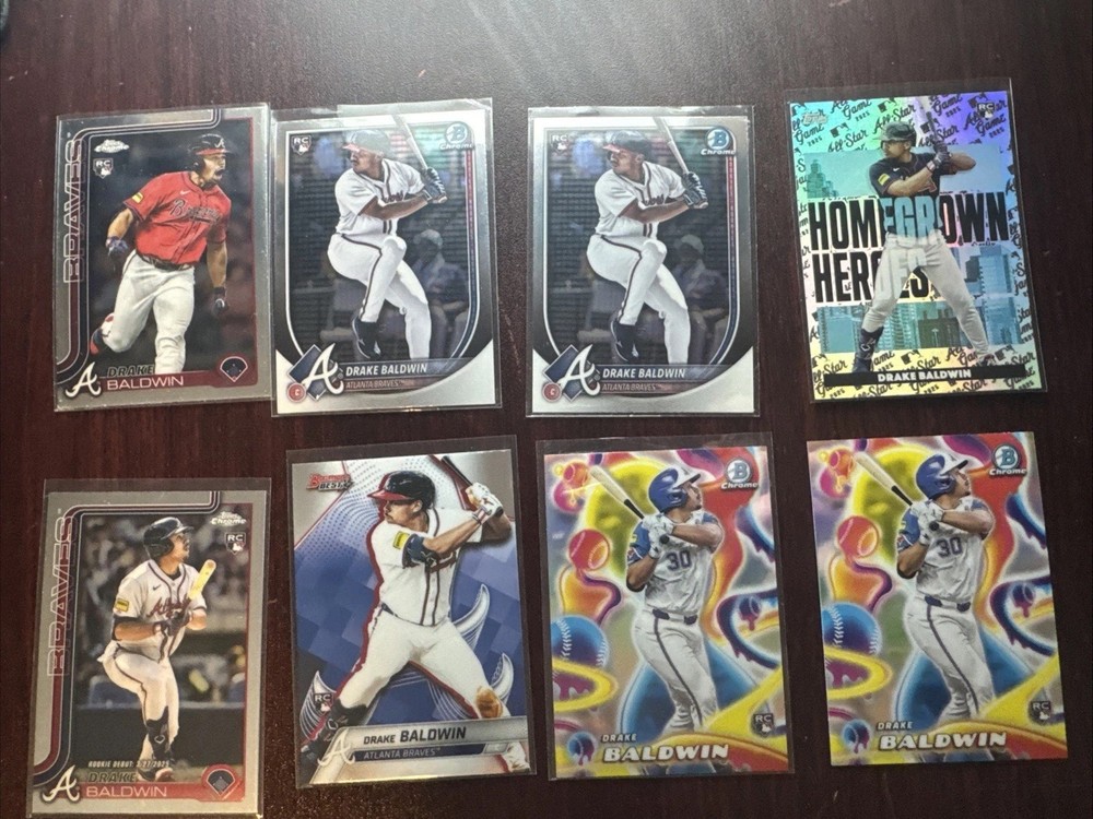 2025 Topps And Bowman Drake Baldwin Rookie Chrome 8 Card Lot Atlanta Braves