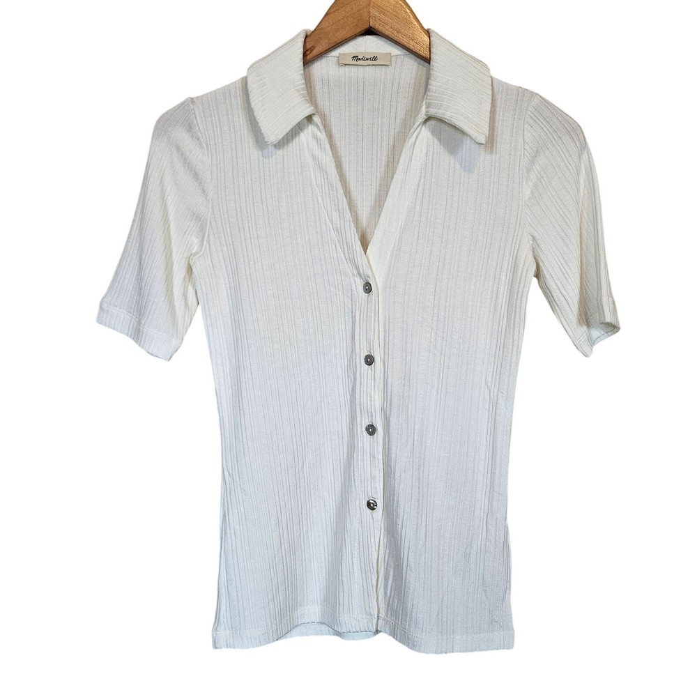 Madewell Cutaway Hem Cream Polo Top Women XXS Neutral Casual Workwear