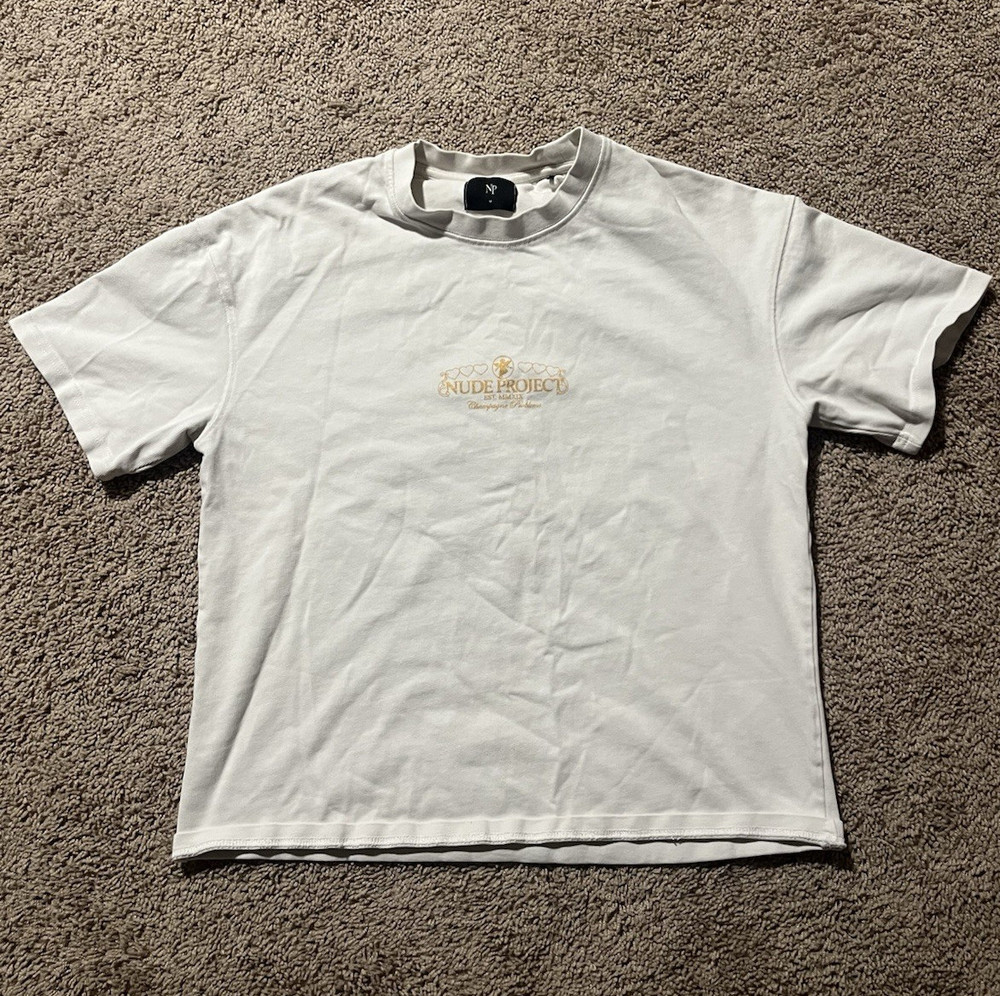Nude Project White Graphic Print Logo Crew Neck Cotton T-Shirt Size M