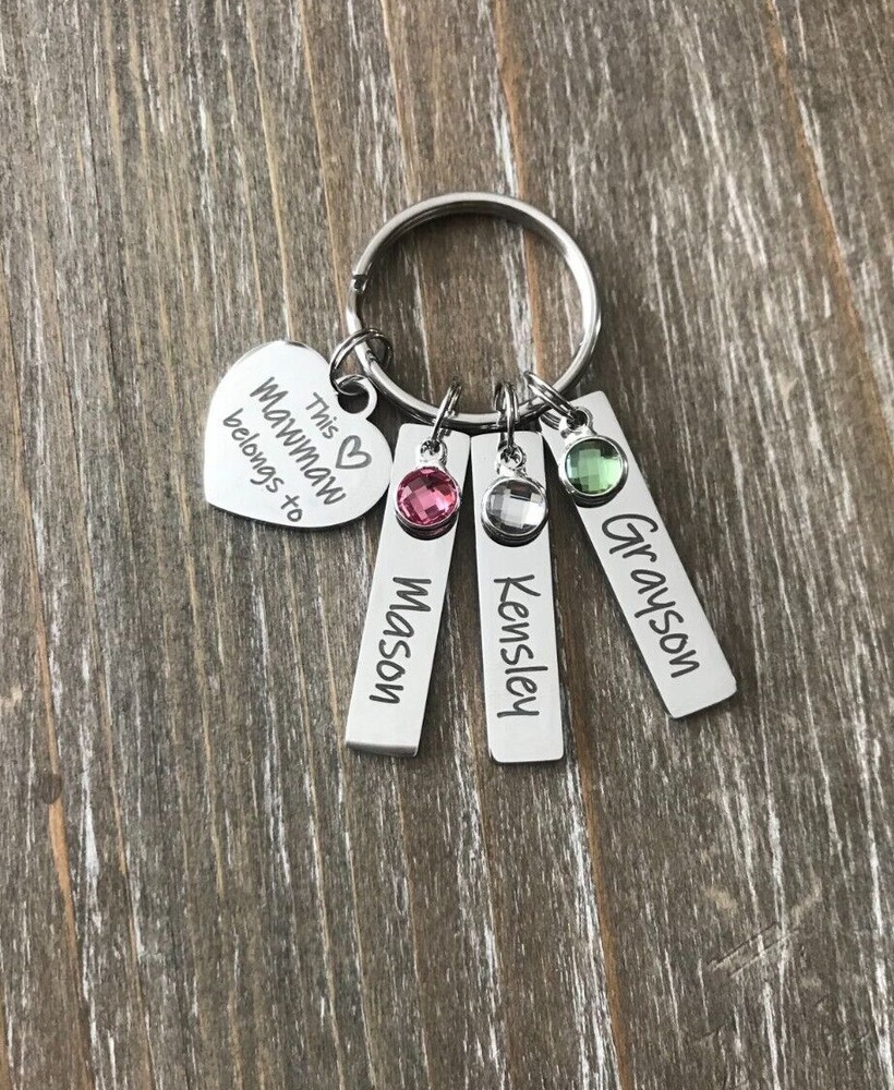 Mawmaw Keychain personalized engraved name birthstone custom Grandma Gift