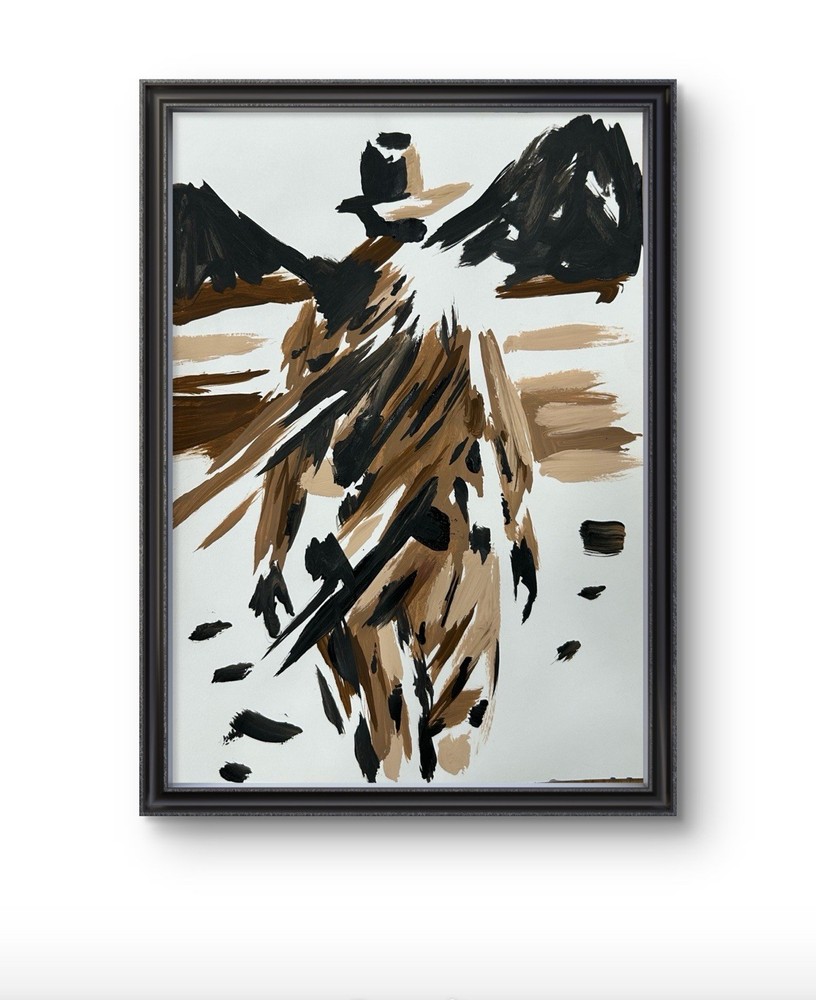 Original Abstract Cowboy Painting 9x12 paper Modern Wall Art Home Decor Signed