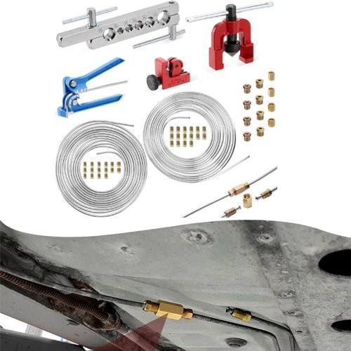 25 Ft 3/16 + 1/4 Zinc-Coated Brake Line Tubing Kit & 30 Fitting and 4 Unions)