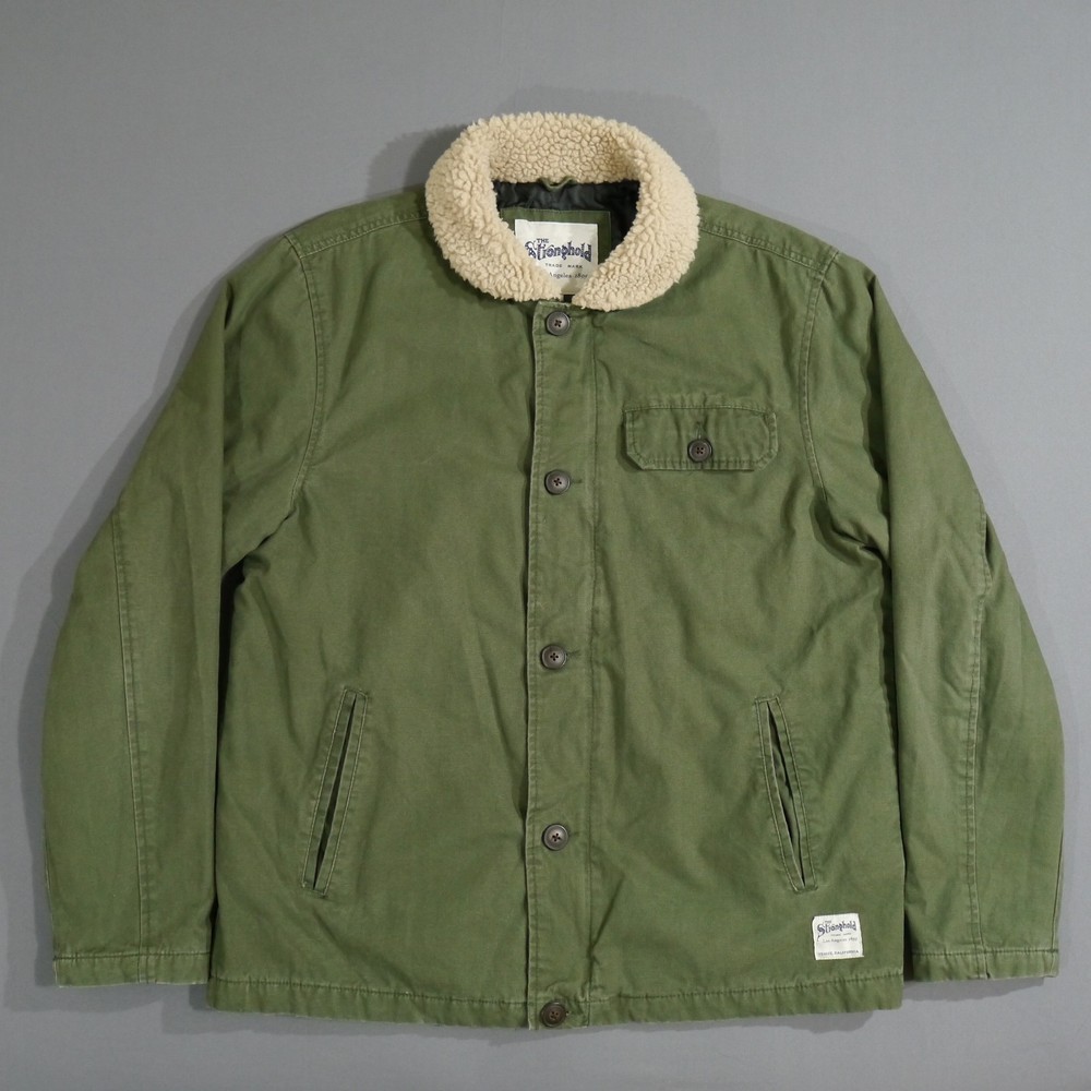 The Stronghold Barn Coat Olive Green L Primark Lined Canvas Jacket Sherpa Neck