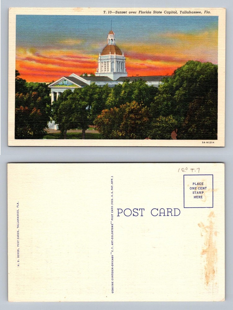Tallahassee, FL-Florida, State Capitol Sunset Dome View Vintage Postcard