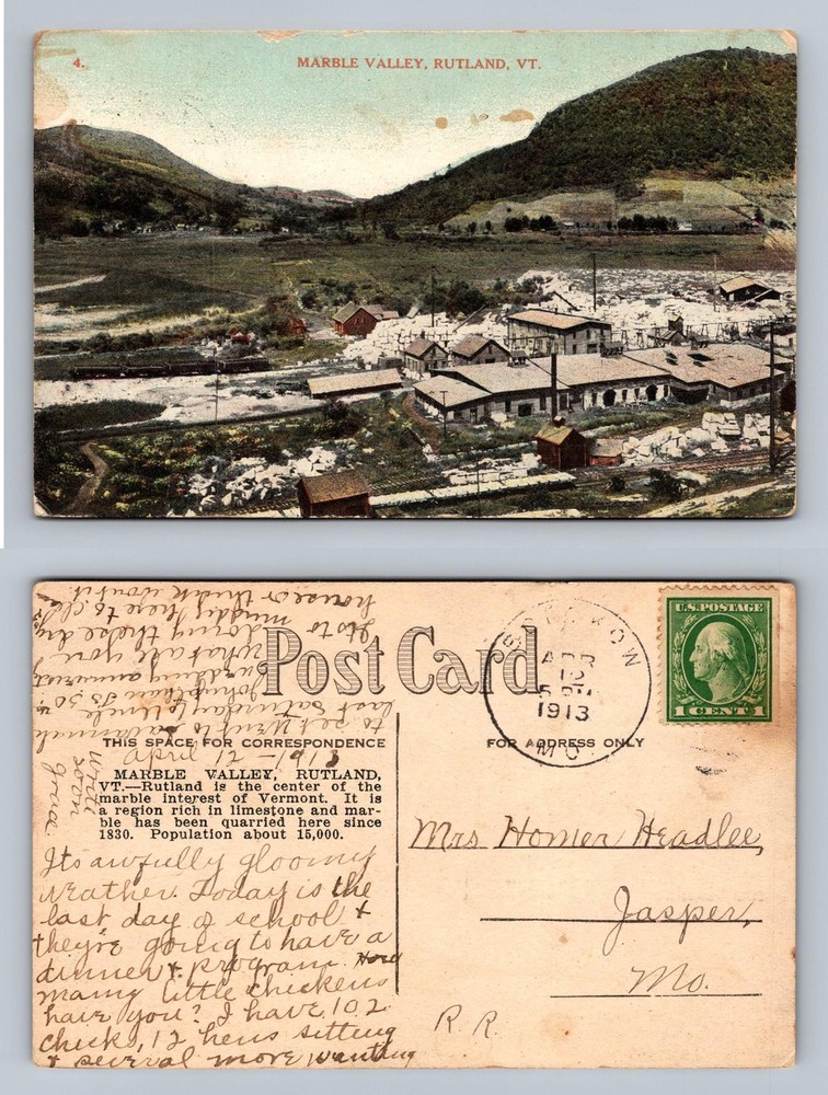Rutland, VT-Vermont, Marble Valley Industry Scene Old c1913 Postcard