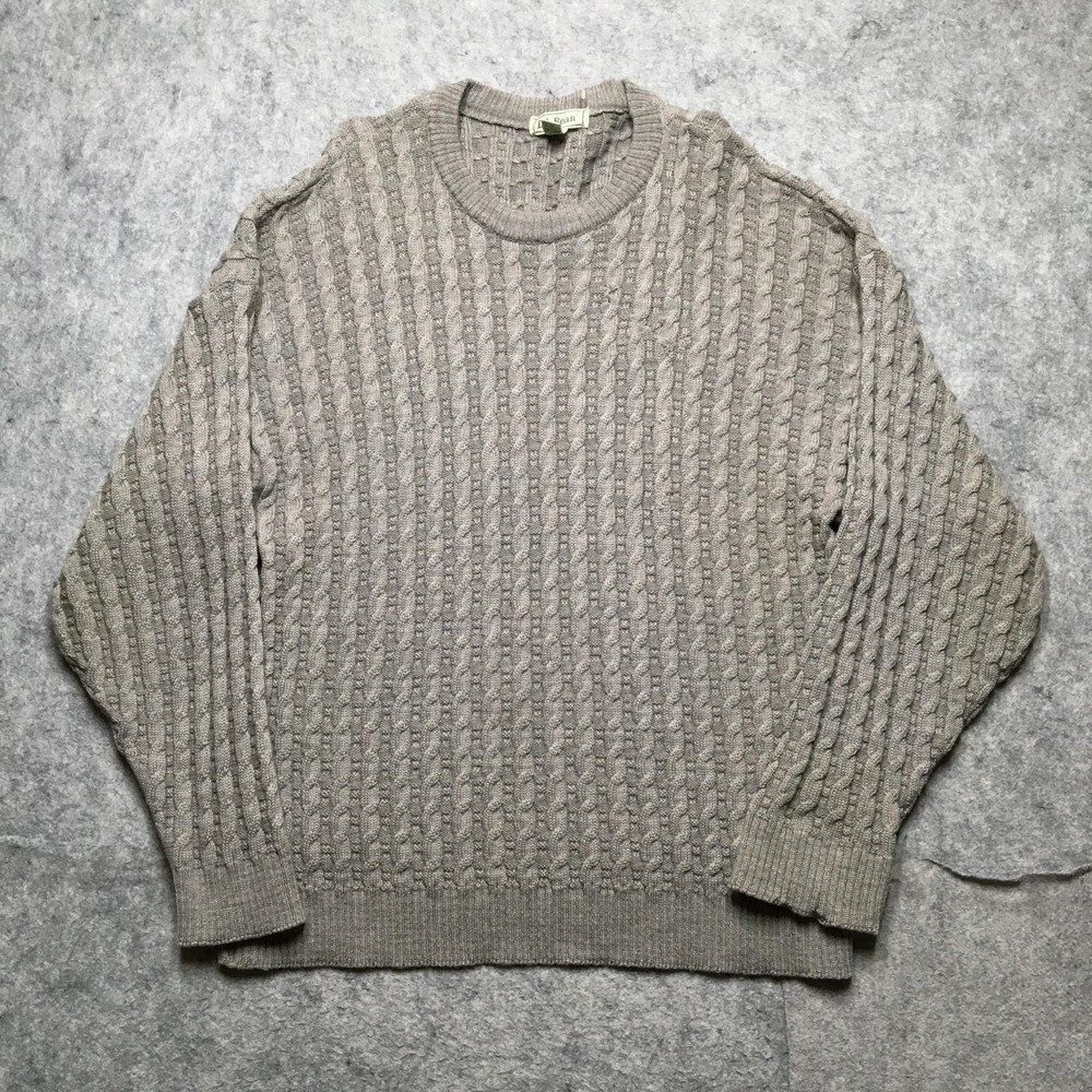 Vintage L.L.Bean Sweater Mens L Gray Cable Knit Worsted Wool Fisherman Ireland