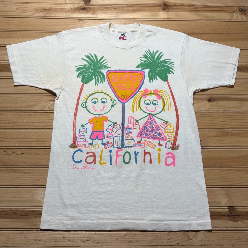 Vintage 90s Beverly Hills California Danny First Shopping Art T-Shirt Size Large