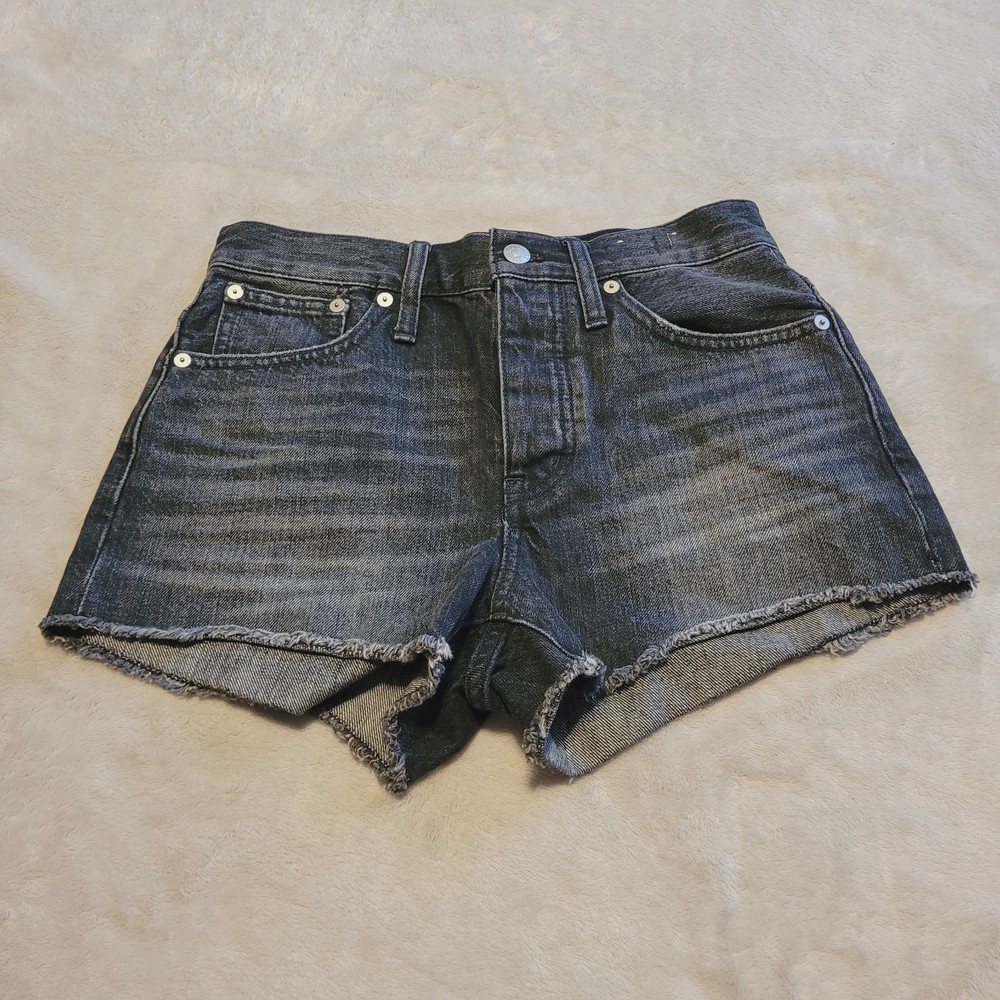 Madewell Relaxed Denim Shorts Womens Size 23 Cut Off Button Fly Black Denim Fray