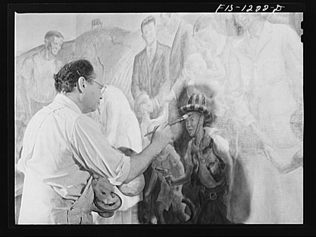 Untitled photo, : Madison, Wisconsin. John Stuart Curry discussing his mural in