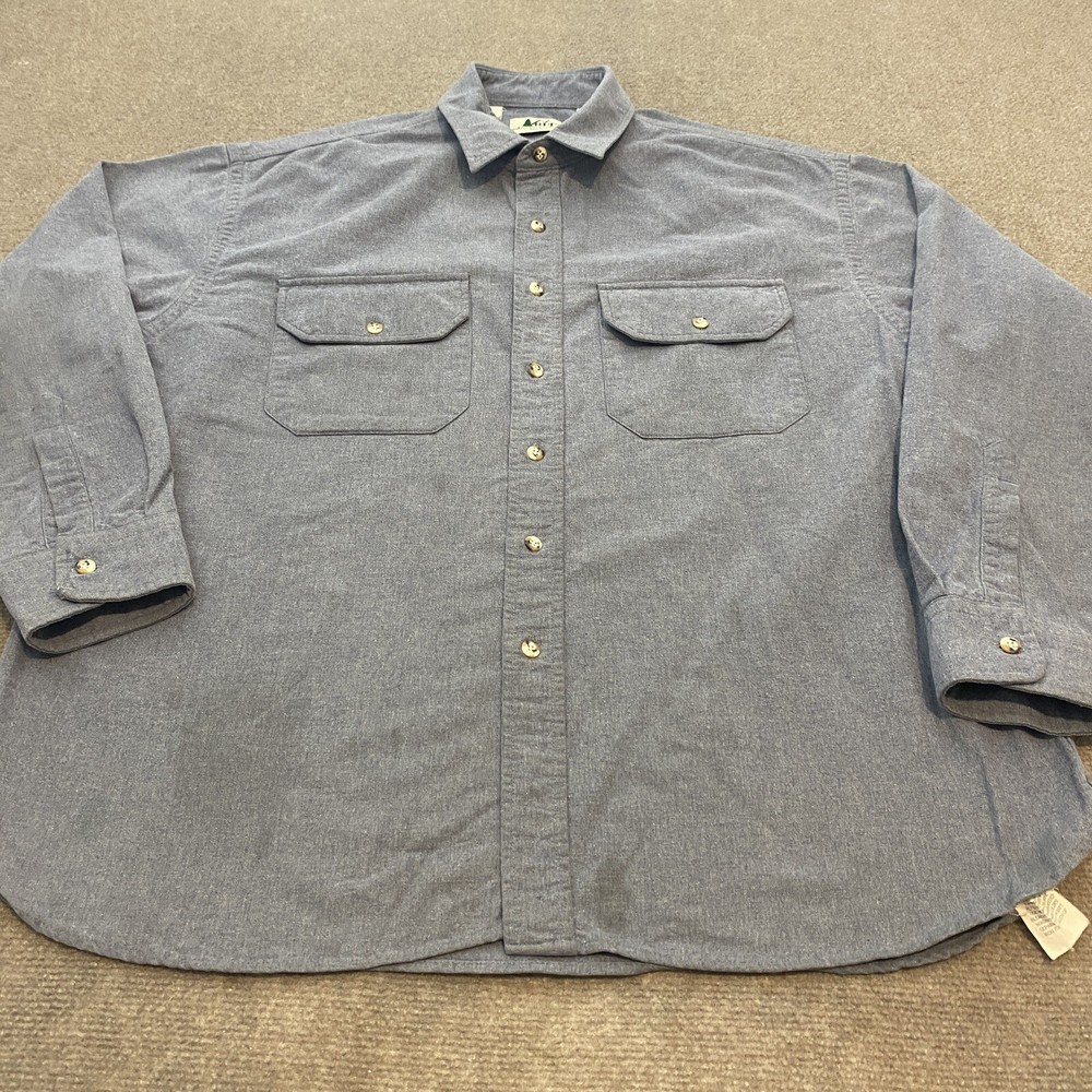 Vintage REI Chamois Blue Flannel Shirt Mens XL Long Sleeve Button Up Blue