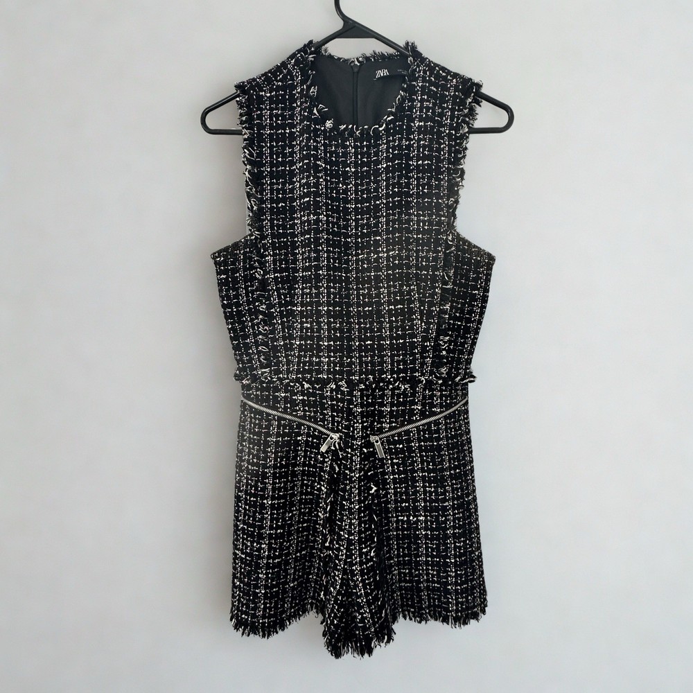 Zara Multicolored Tweed Sleeveless Skort Jumpsuit Romper Size Small