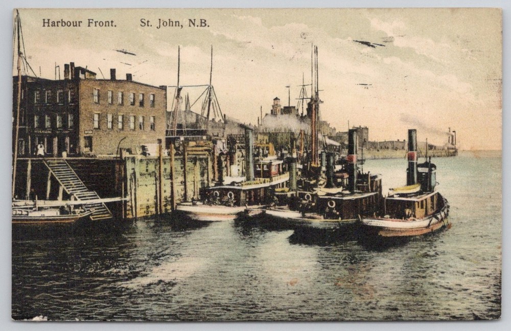 Vintage Postcard St. John NB Harbour Front Canada Boats 1906 Posted