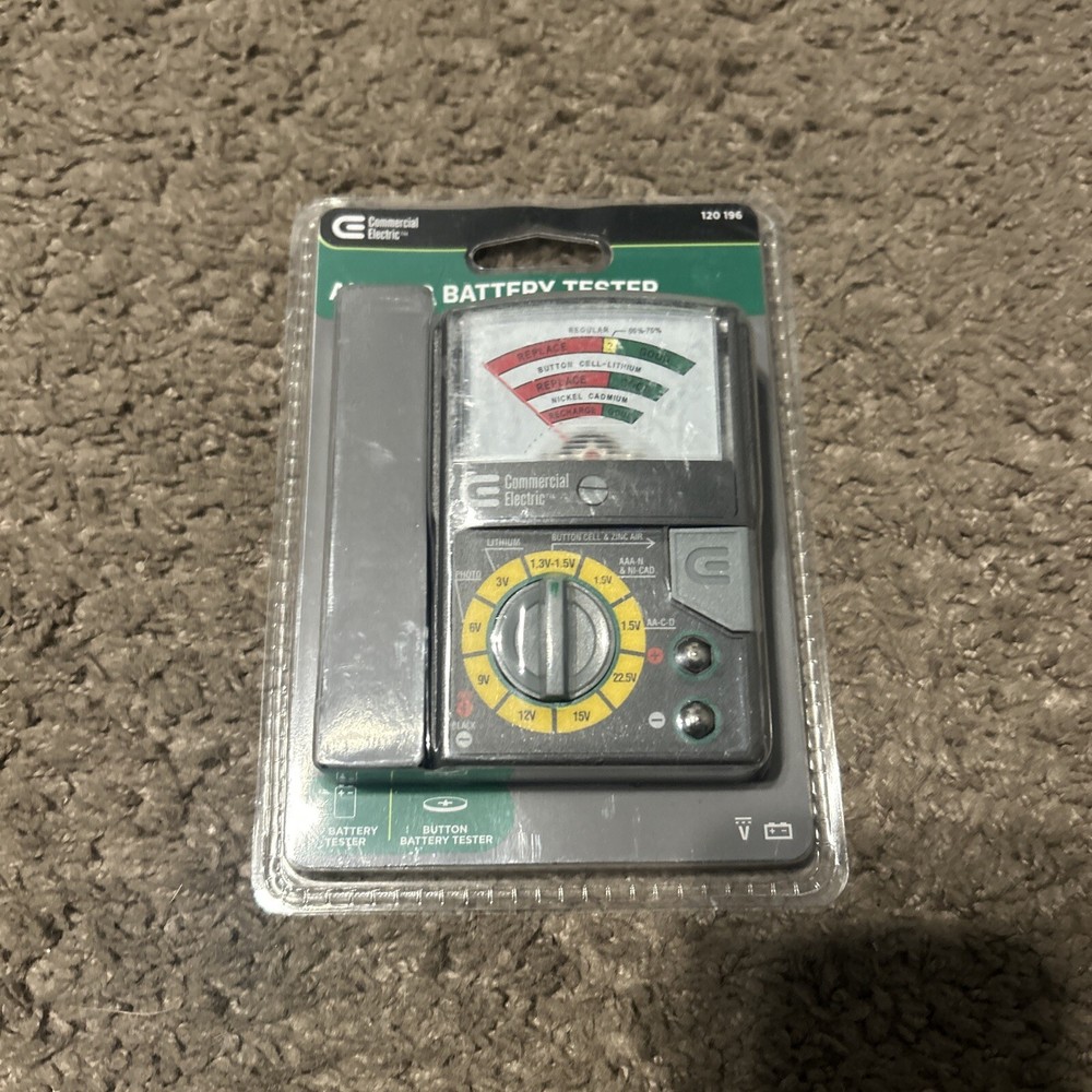 Commercial Electric Analog Battery Tester 1.5V to 22.5V Batteries Part# 120 196