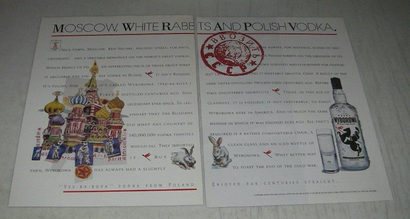 1990 Wyborowa Vodka Ad - Moscow, White Rabbits and Polish Vodka