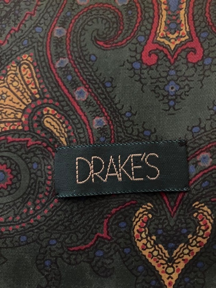 Drake’s London Hand Printed Paisley Silk Scarf Stole Made in Italy Drakes Rare
