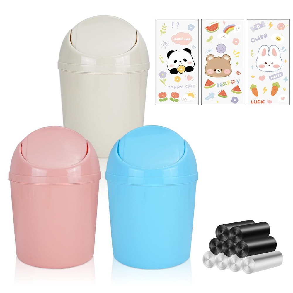 3 Pcs Mini Trash Can with Lid, Small Desktop Trash Can, Countertop Tiny Garba...