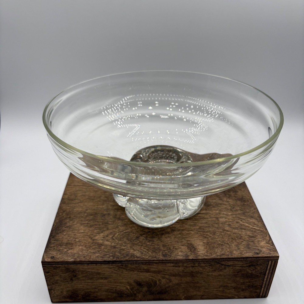 Vtg Clear Blown Art Glass Pedestal Compote/Centerpiece Bowl Controlled Bubbles