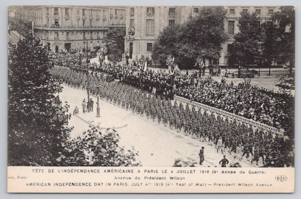 1918 Paris American Independence Day WWI Parade Postcard