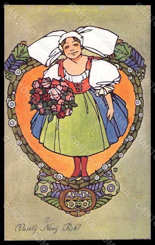 Artist Signed Illustratori J. Weniga Wenig Lady Happy New Year postcard VK6840