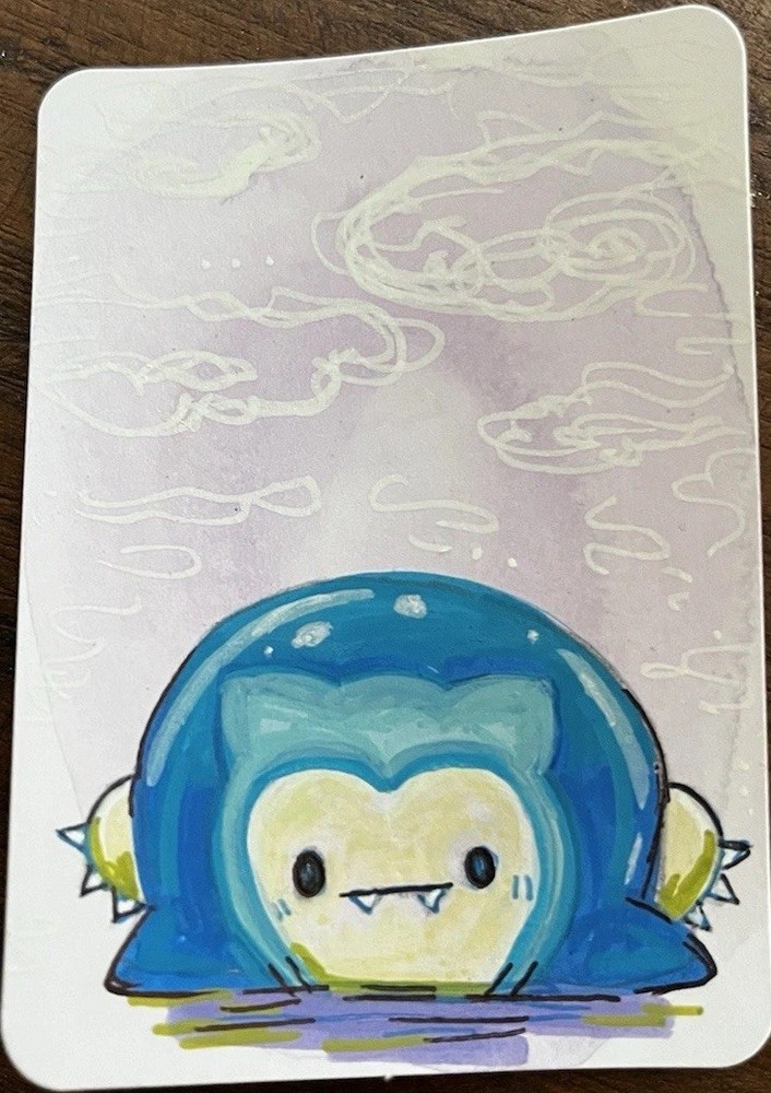 ACEO Original Snorlax Fan Art Mini Acrylic Painting OOAK ATC  Cachetmaison