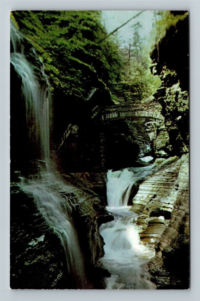Watkins Glen NY-New York, Beautiful Rainbow Waterfalls, Cliffs Vintage Postcard