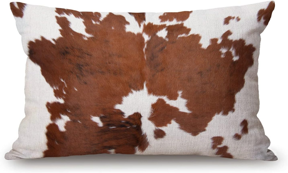 Brown Cowhide Decorative Throw Pillow Covers for Farmhouse Style